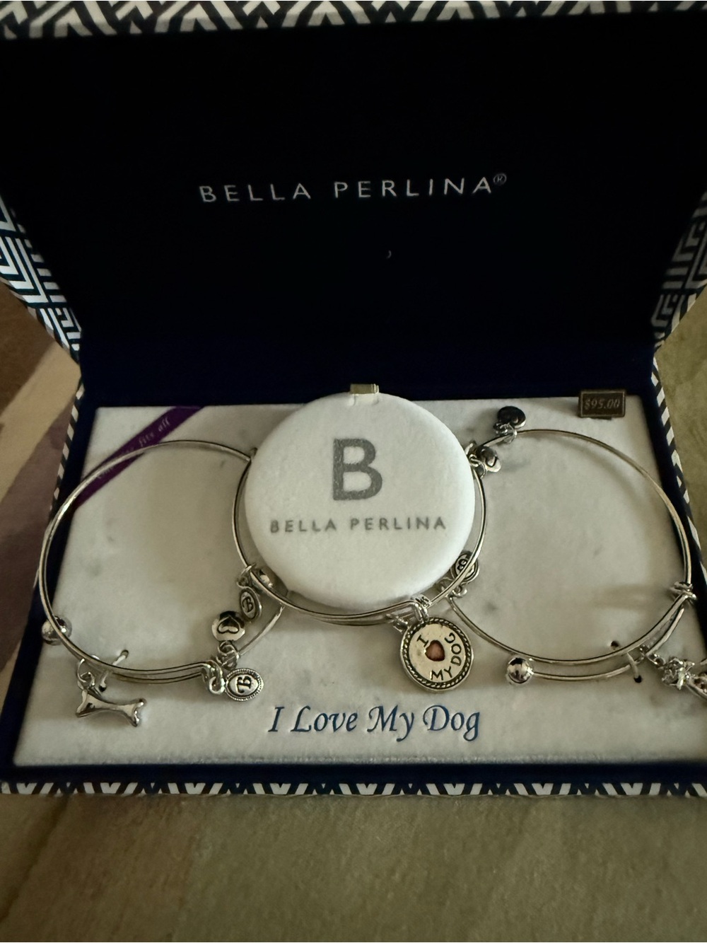 bella Perlina Silver Dog Charm Bangle